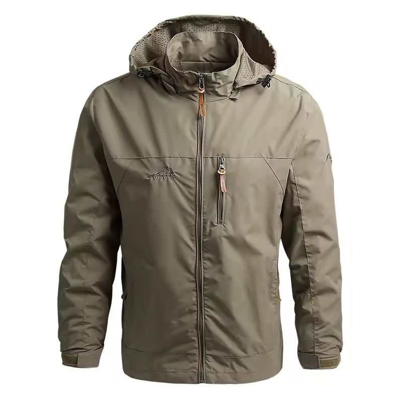 Men’s Waterproof Outdoor Windbreaker Jacket with Detachable Hood – Lightweight & Breathable Hiking Coat