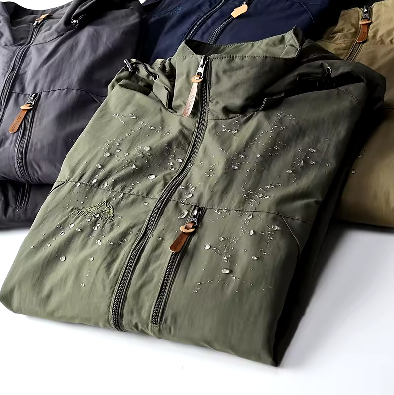 Men’s Waterproof Outdoor Windbreaker Jacket with Detachable Hood – Lightweight & Breathable Hiking Coat