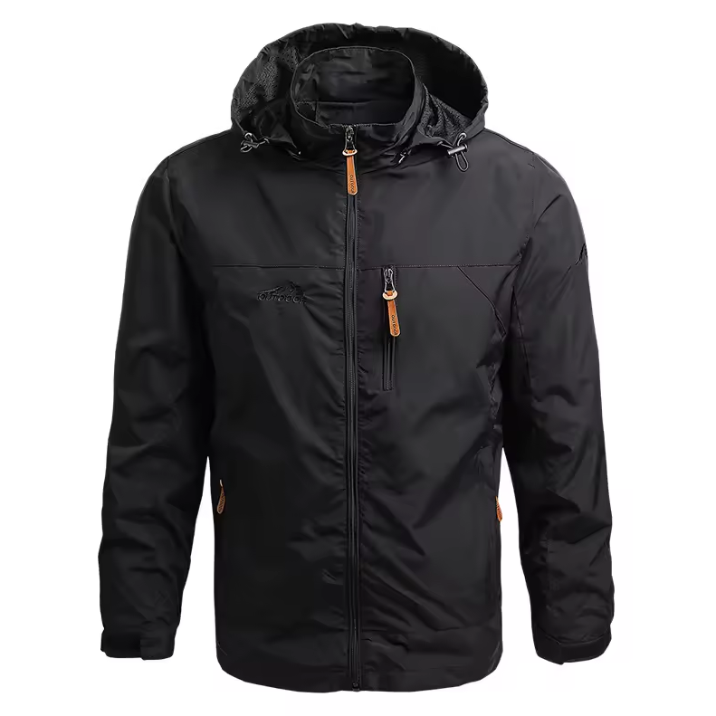 Men’s Waterproof Outdoor Windbreaker Jacket with Detachable Hood – Lightweight & Breathable Hiking Coat
