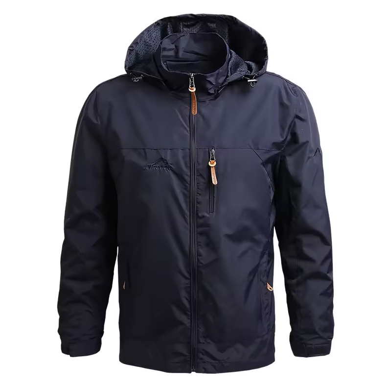 Men’s Waterproof Outdoor Windbreaker Jacket with Detachable Hood – Lightweight & Breathable Hiking Coat
