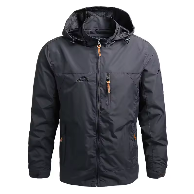 Men’s Waterproof Outdoor Windbreaker Jacket with Detachable Hood – Lightweight & Breathable Hiking Coat