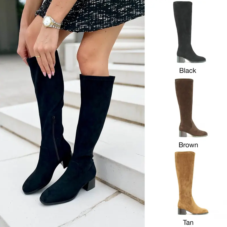 Elegant Stretch Suede Knee Boots — Comfort Fit for Every Calf