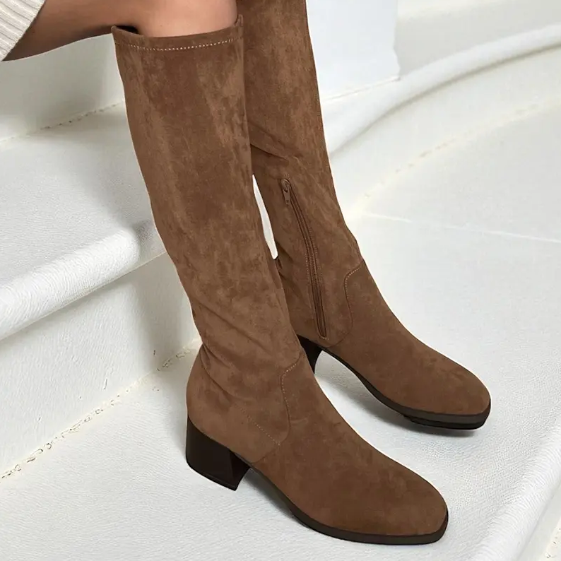 Elegant Stretch Suede Knee Boots — Comfort Fit for Every Calf